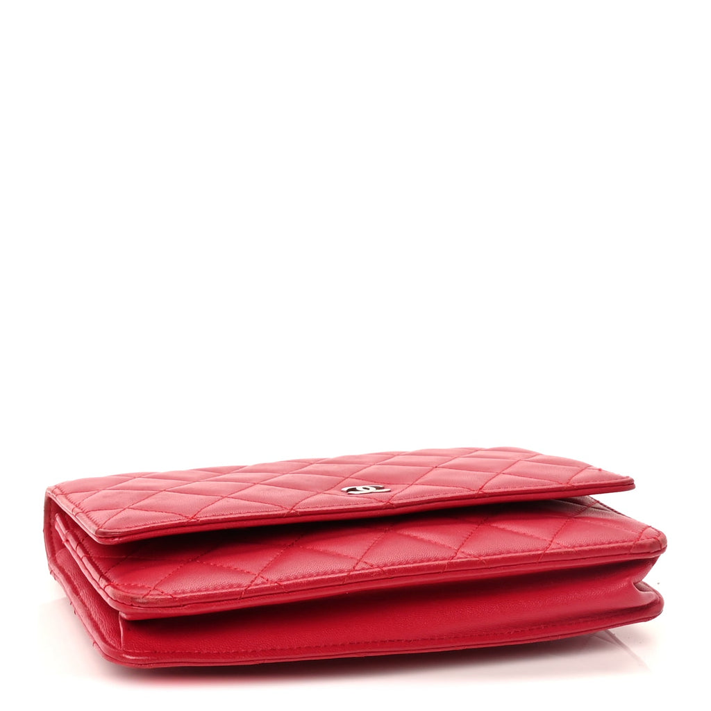 Chanel Lambskin Quilted Wallet On Chain WOC  Dark Pink