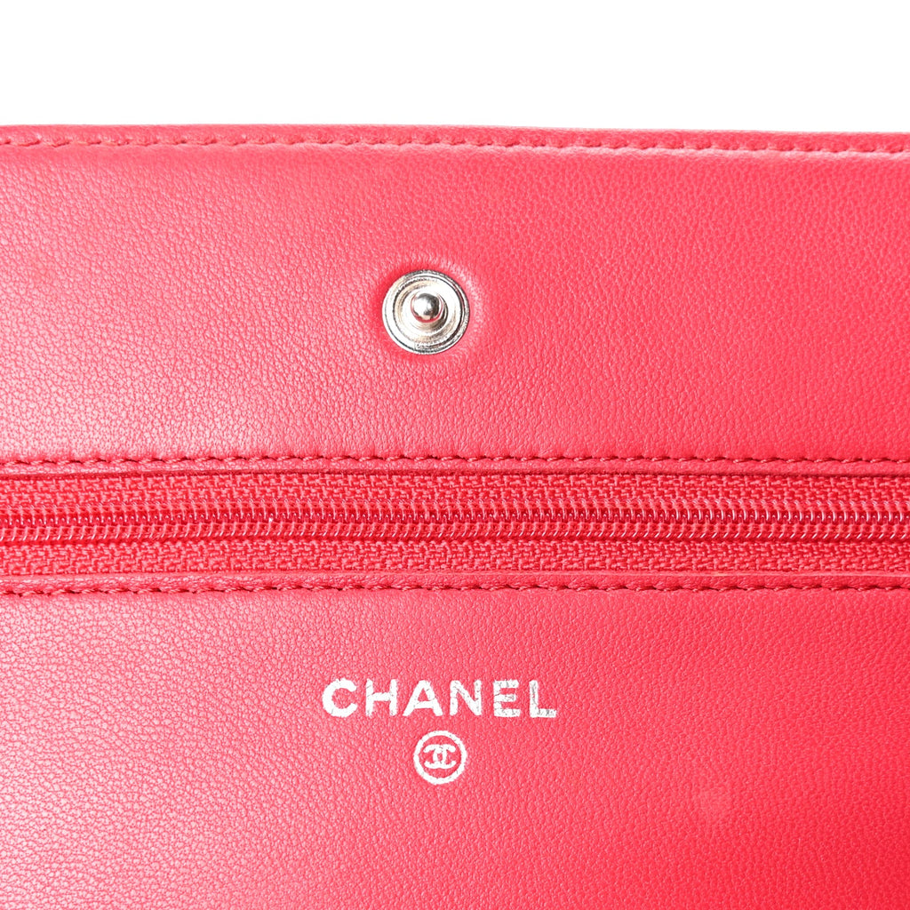 Chanel Lambskin Quilted Wallet On Chain WOC  Dark Pink