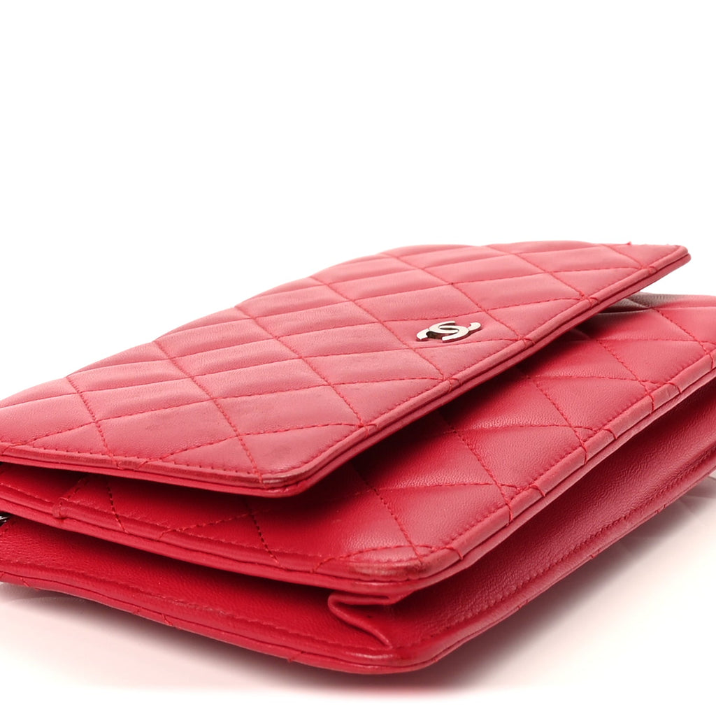 Chanel Lambskin Quilted Wallet On Chain WOC  Dark Pink