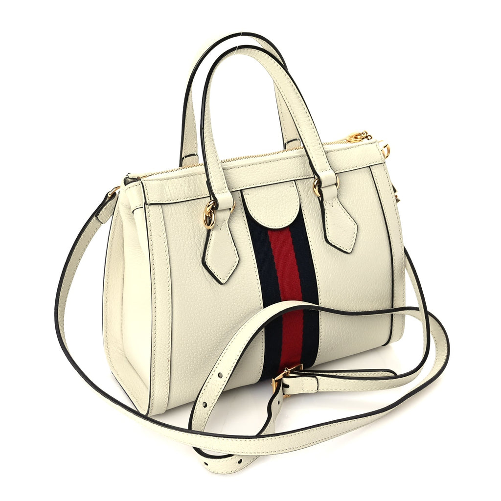 Gucci Textured Calfskin Web Small Ophidia Tote Bag Mystic White