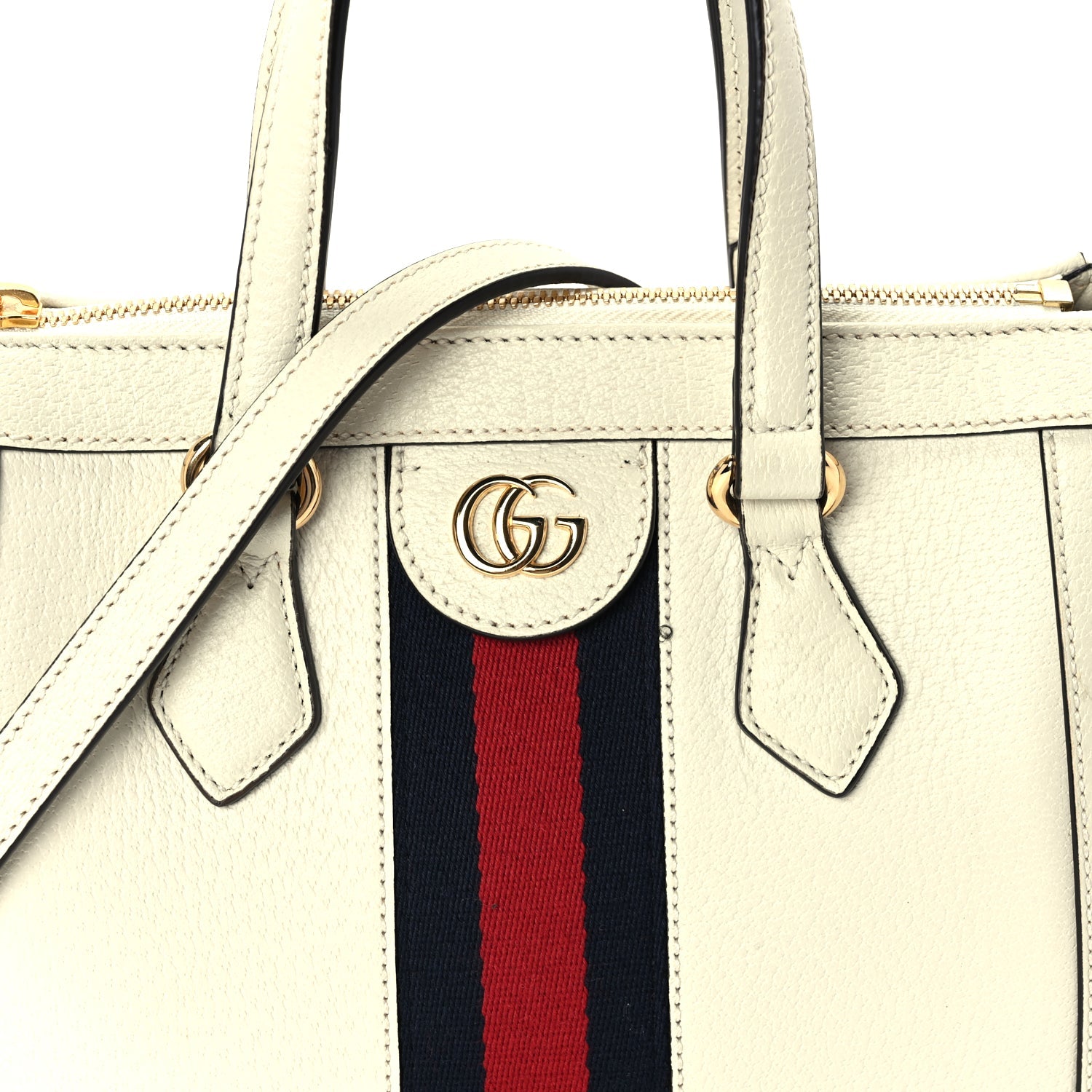 Gucci Textured Calfskin Web Small Ophidia Tote Bag Mystic White