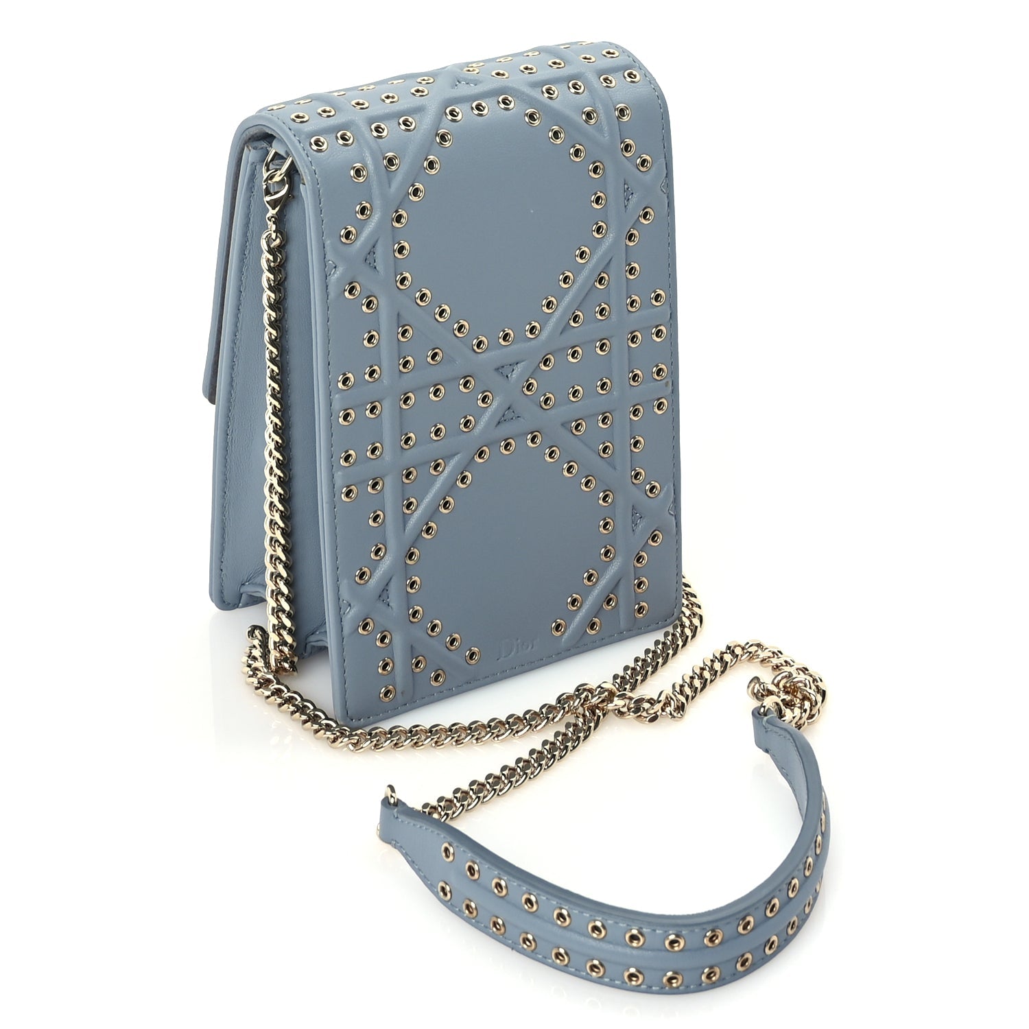 Christian Dior Lambskin Grommet Vertical Diorama Sky Blue