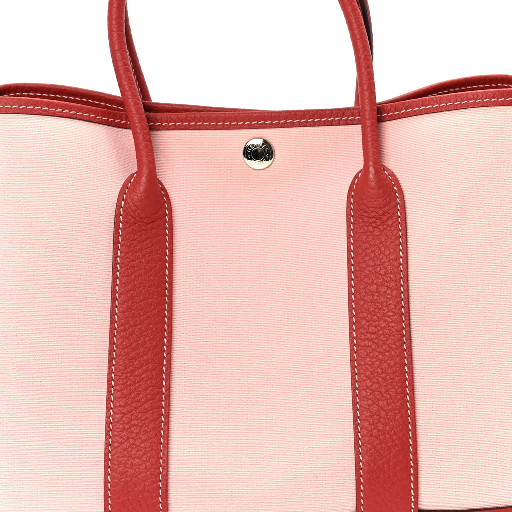 Hermes Toile Militaire Vache Country Garden Party Tote 30  Rose Sakura Rouge Duchesse