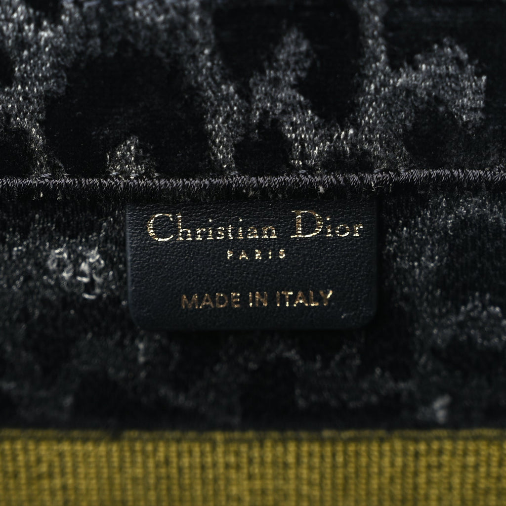 Christian Dior Velvet Mizza Embroidered Medium Leopard Book Tote Black Yellow Blue