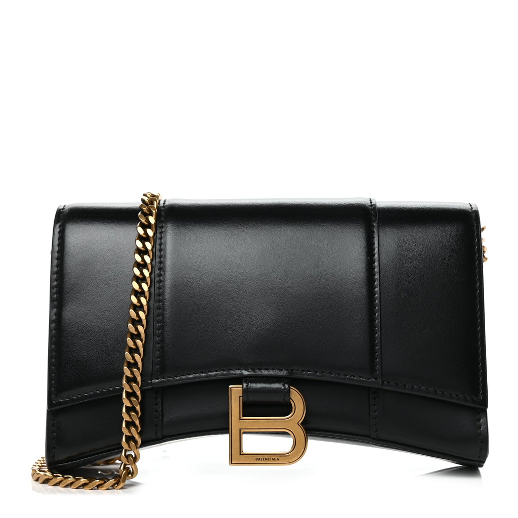 Balenciaga Shiny Box Calfskin Hourglass Chain Bag Black