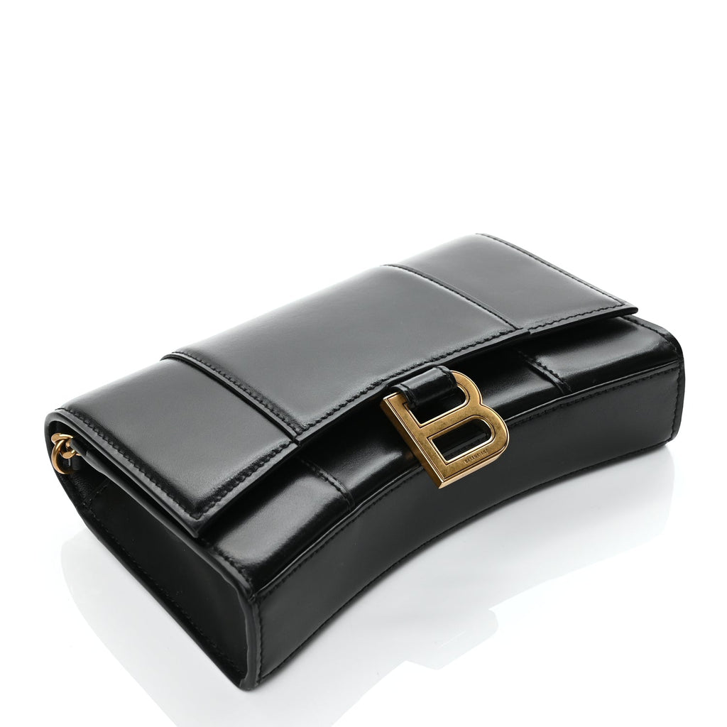 Balenciaga Shiny Box Calfskin Hourglass Chain Bag Black