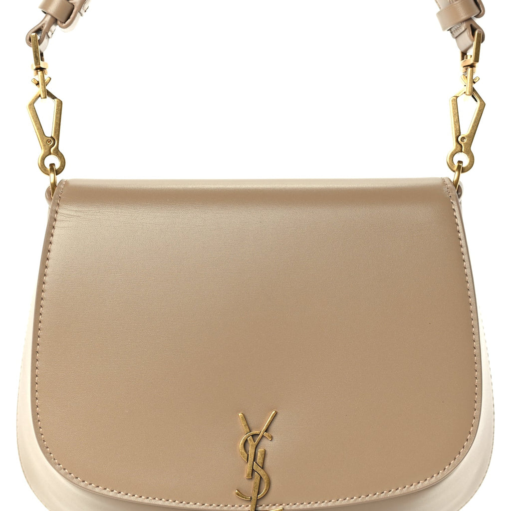 Saint Laurent Box Calfskin Mini Voltaire Top Handle Bag  Dark Cork