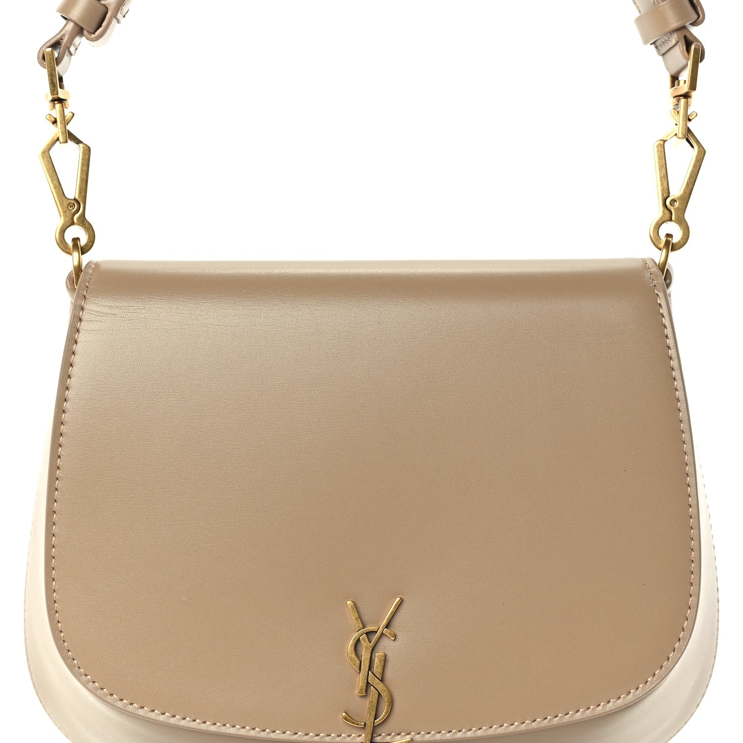 Saint Laurent Box Calfskin Mini Voltaire Top Handle Bag  Dark Cork