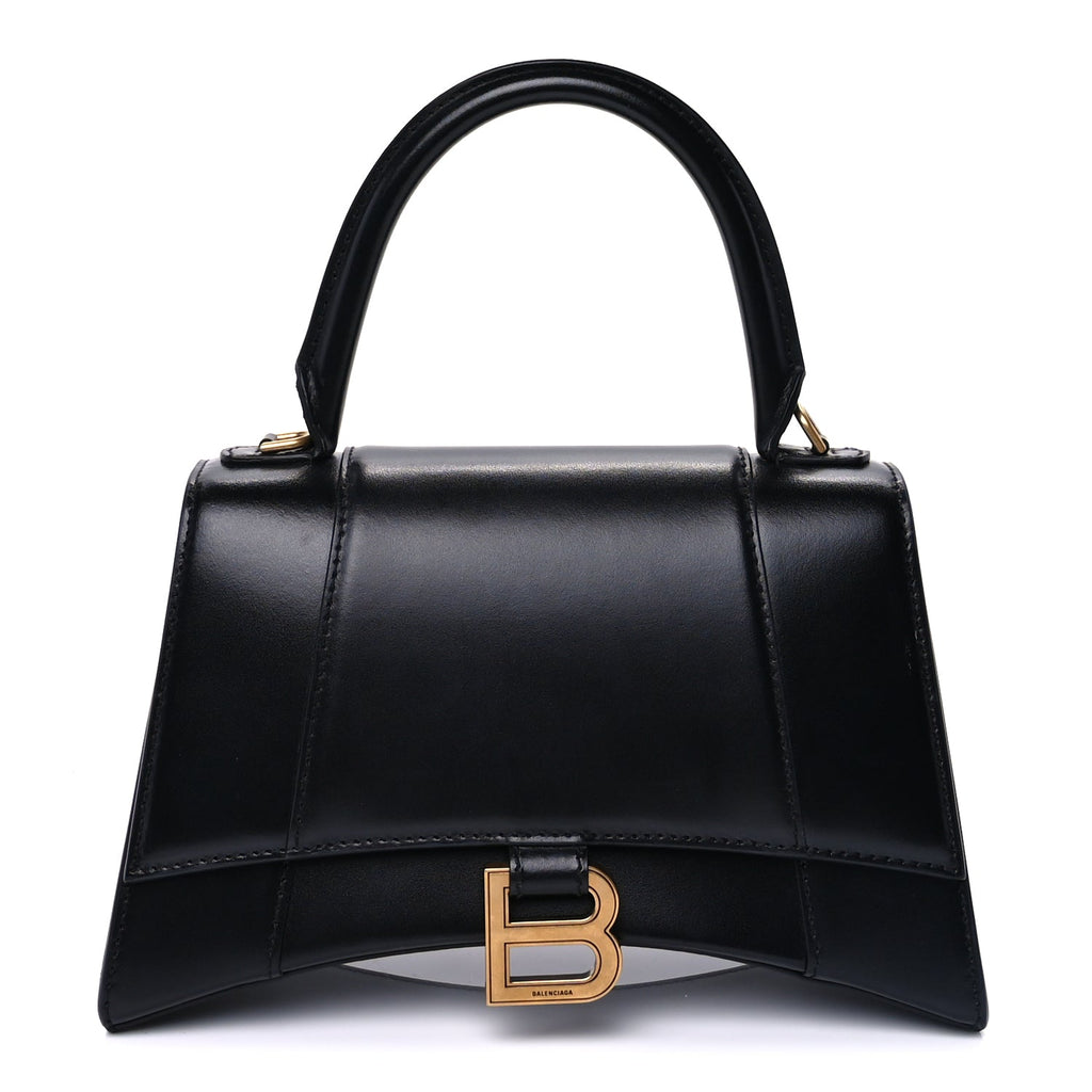 Balenciaga Shiny Box Calfskin Small Hourglass Top Handle Bag  Black
