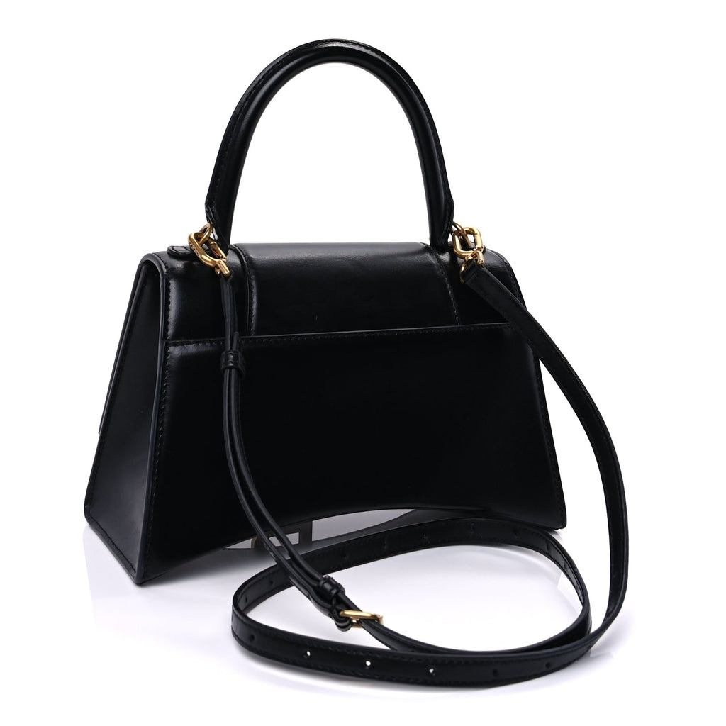 Balenciaga Shiny Box Calfskin Small Hourglass Top Handle Bag  Black