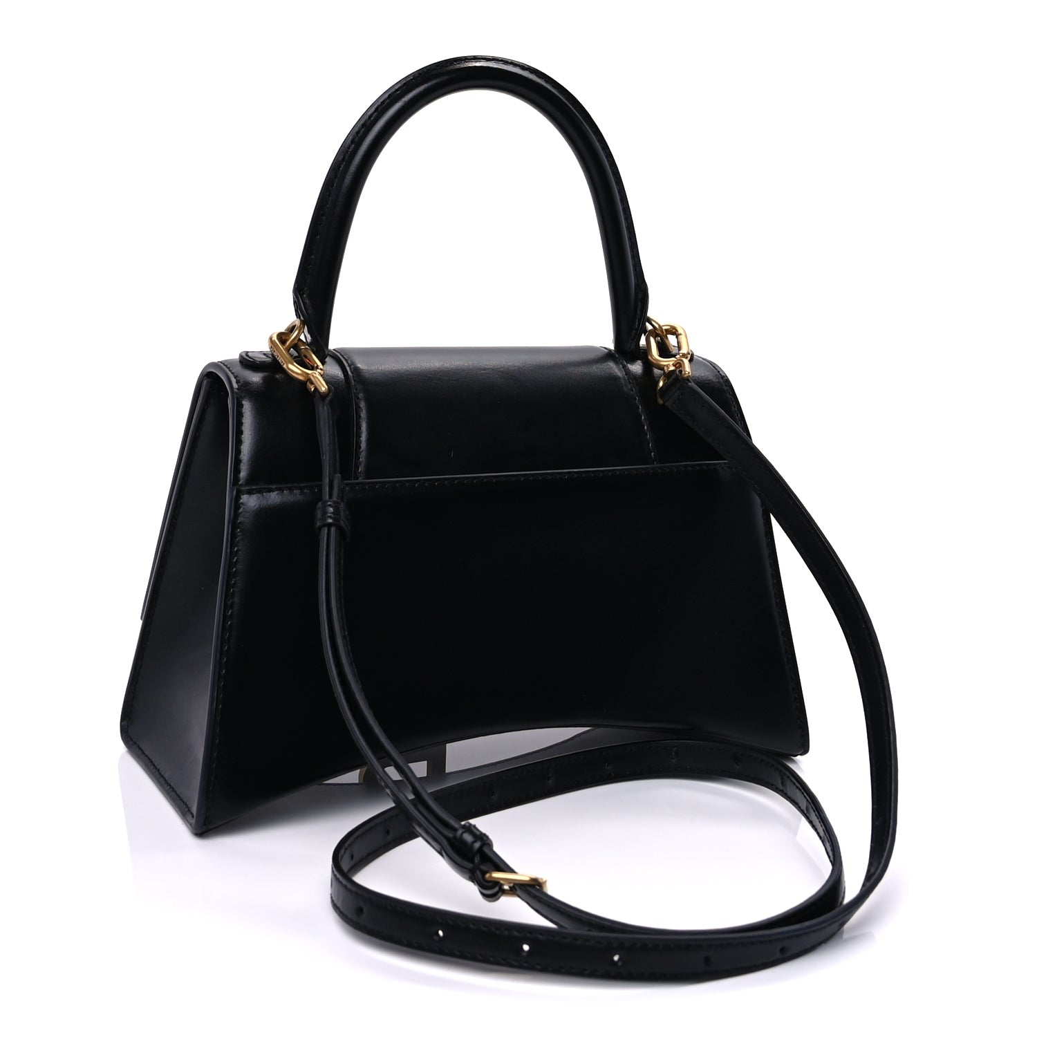 Balenciaga Shiny Box Calfskin Small Hourglass Top Handle Bag  Black