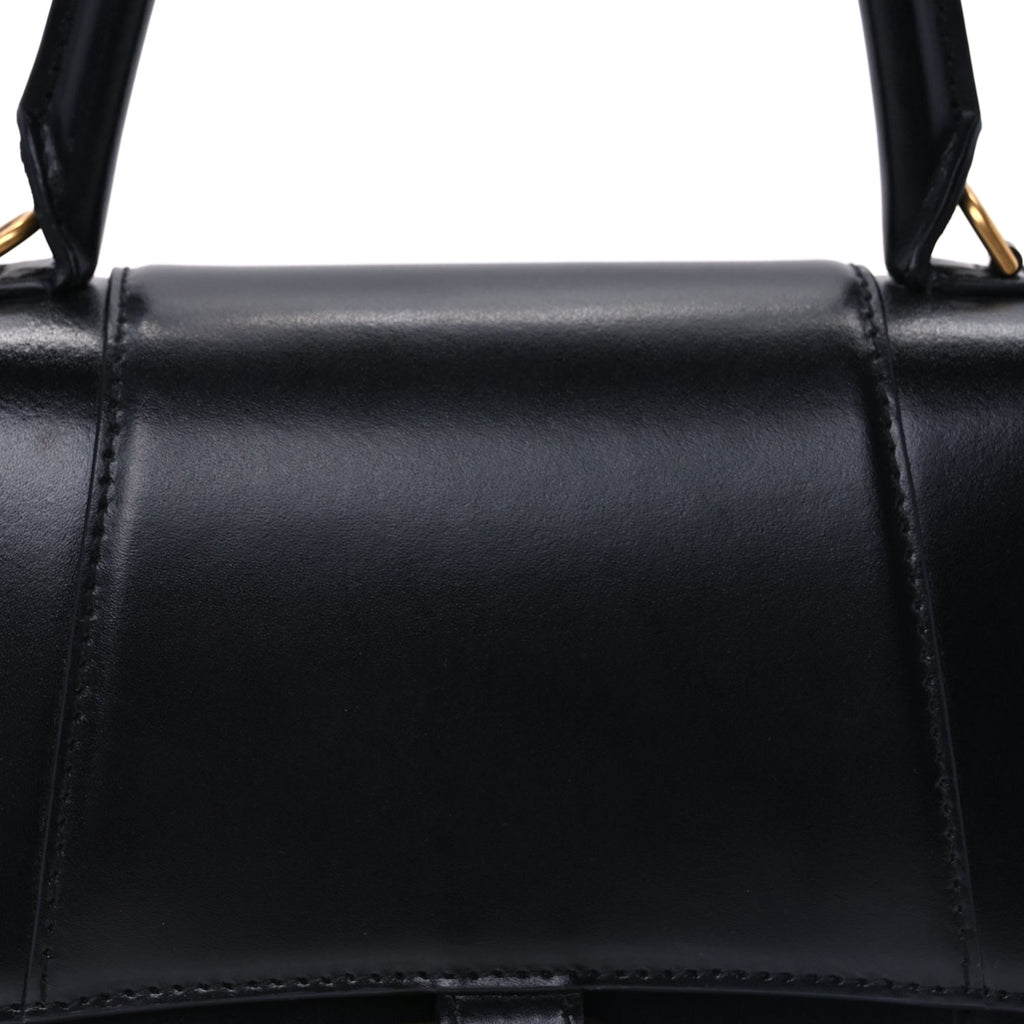 Balenciaga Shiny Box Calfskin Small Hourglass Top Handle Bag  Black