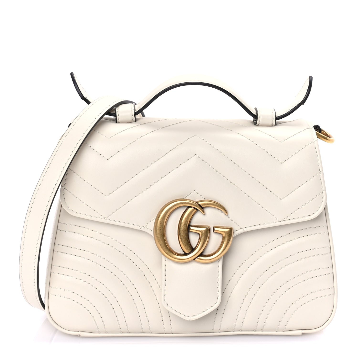 Gucci Calfskin Matelasse Mini GG Marmont Top Handle Shoulder Bag  White