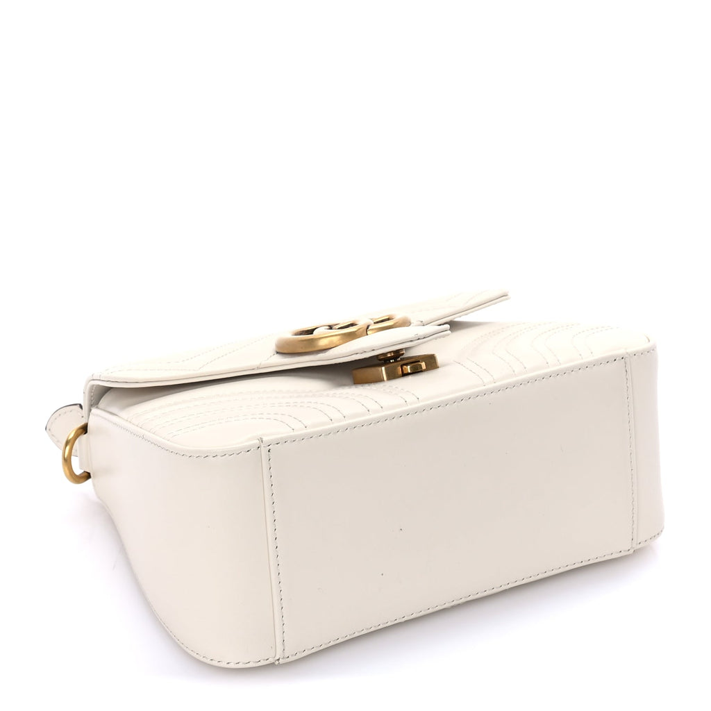 Gucci Calfskin Matelasse Mini GG Marmont Top Handle Shoulder Bag  White