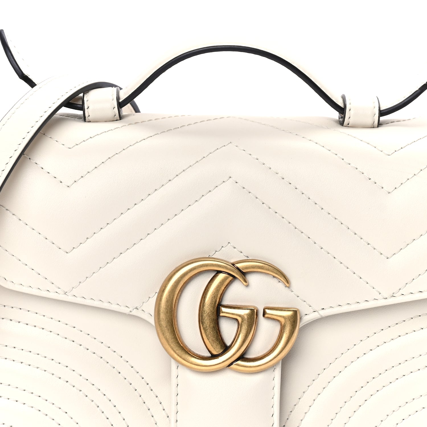 Gucci Calfskin Matelasse Mini GG Marmont Top Handle Shoulder Bag  White