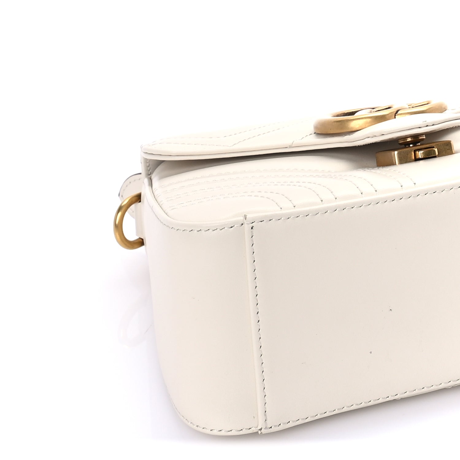 Gucci Calfskin Matelasse Mini GG Marmont Top Handle Shoulder Bag  White