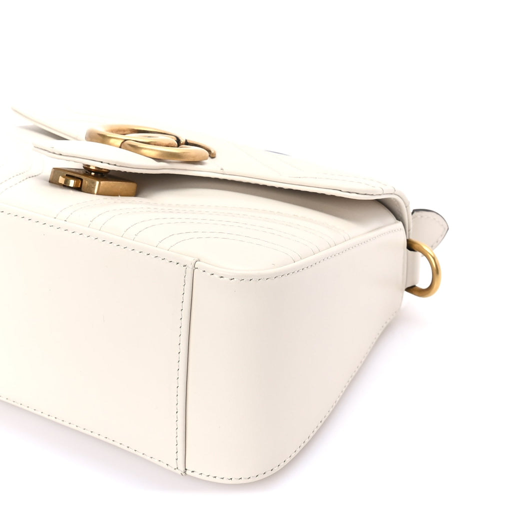 Gucci Calfskin Matelasse Mini GG Marmont Top Handle Shoulder Bag  White