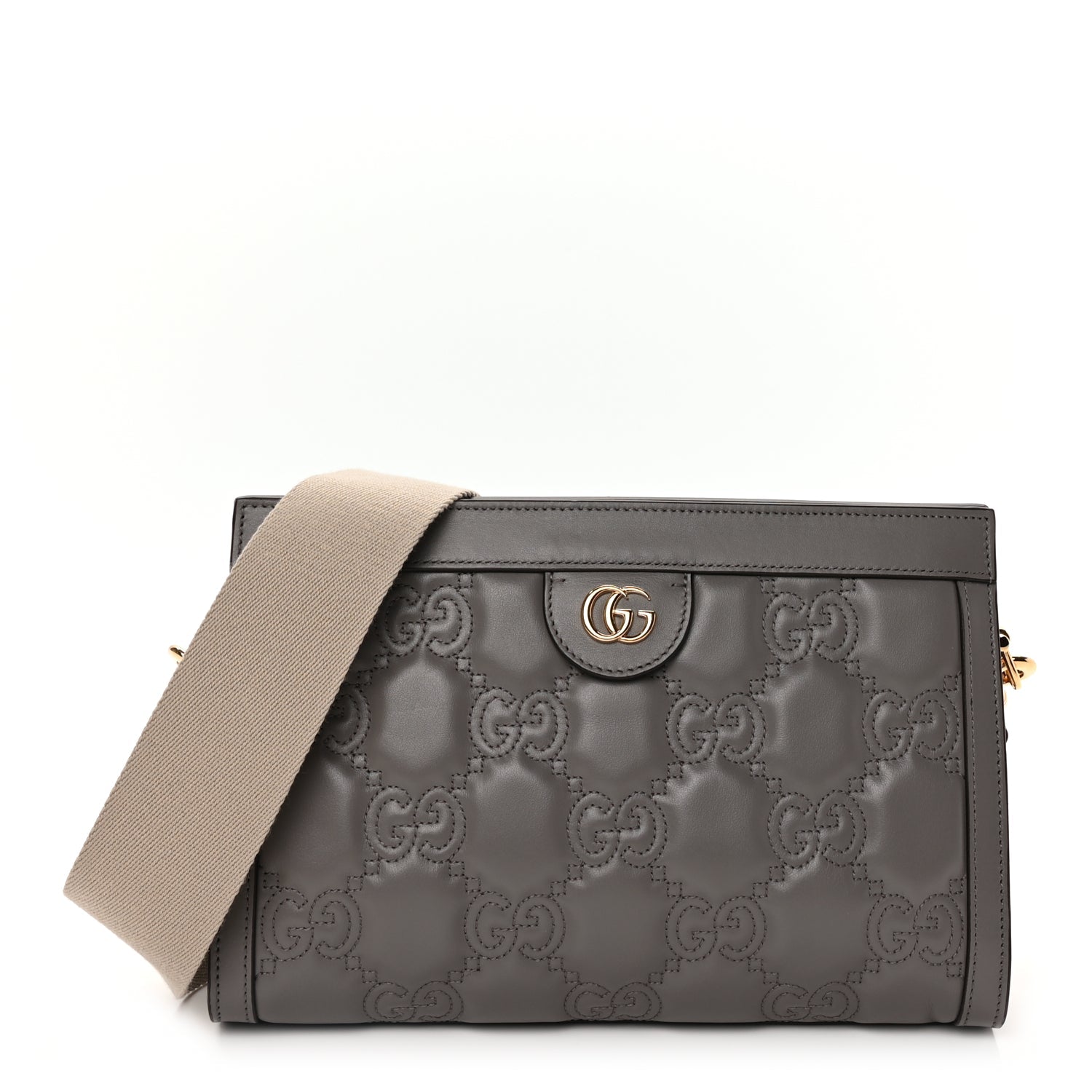 Gucci Calfskin GG Matelasse Small Slim Chain Shoulder Bag Dusty Grey Natural