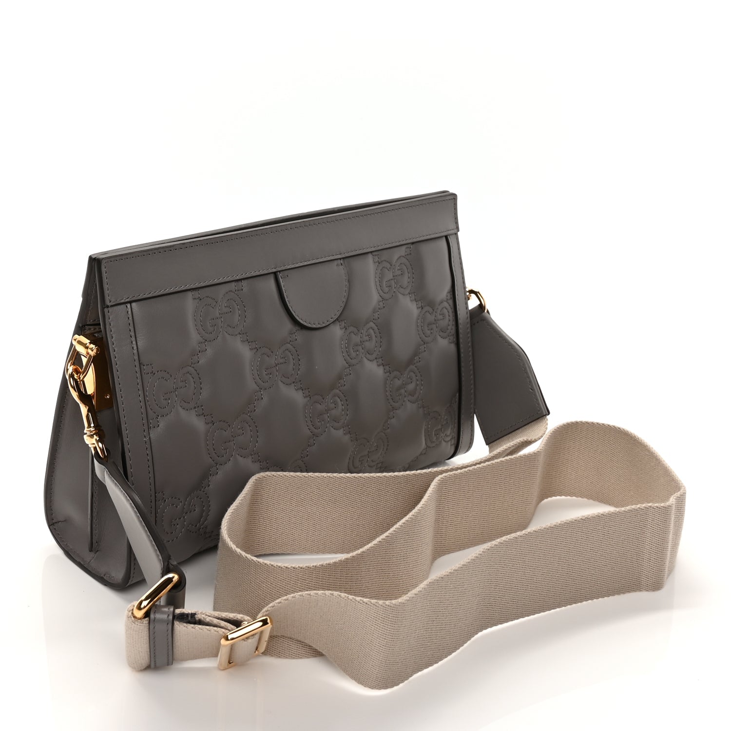 Gucci Calfskin GG Matelasse Small Slim Chain Shoulder Bag Dusty Grey Natural