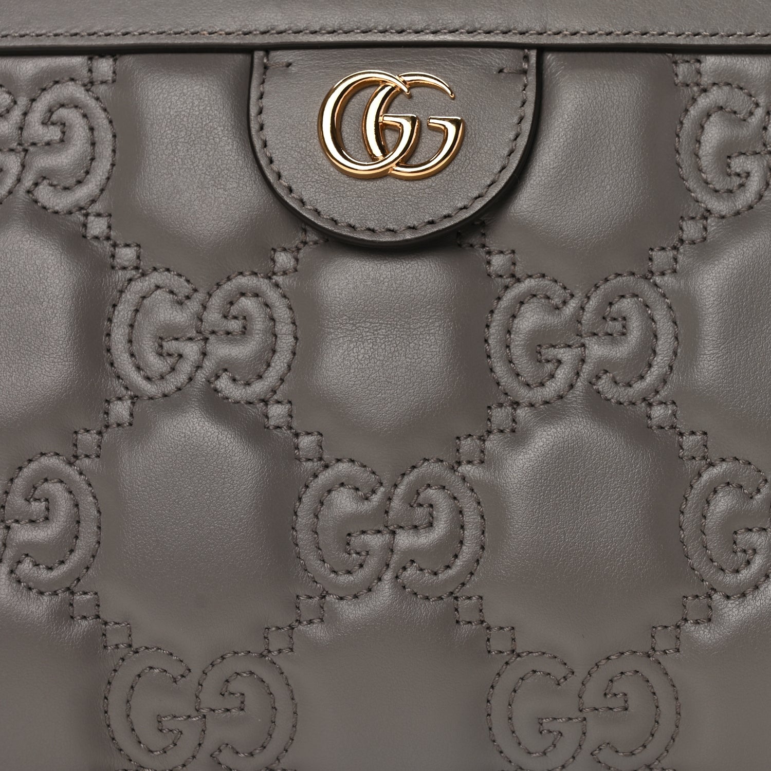Gucci Calfskin GG Matelasse Small Slim Chain Shoulder Bag Dusty Grey Natural