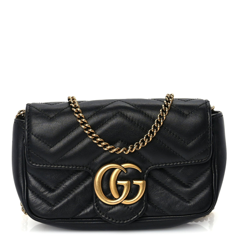 Gucci Calfskin Matelasse Super Mini GG Marmont Shoulder Bag  Black