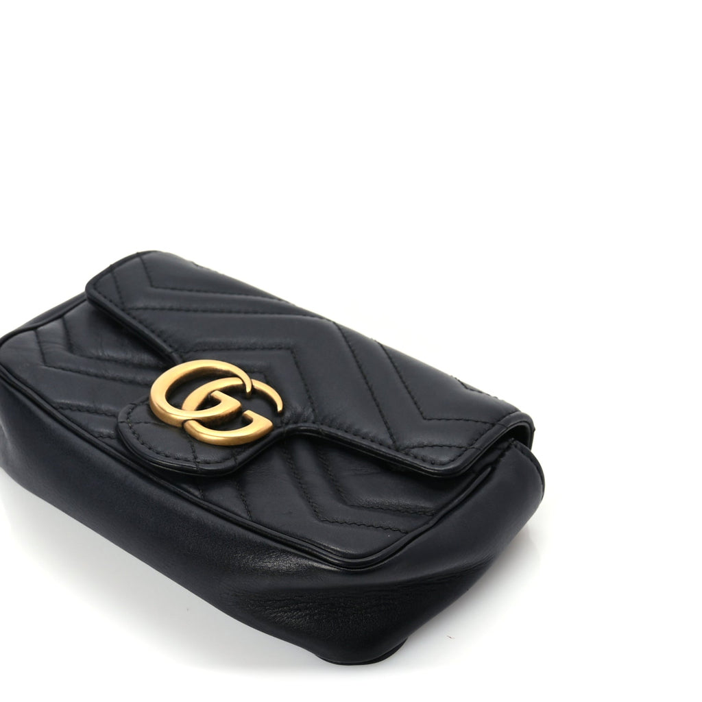 Gucci Calfskin Matelasse Super Mini GG Marmont Shoulder Bag  Black