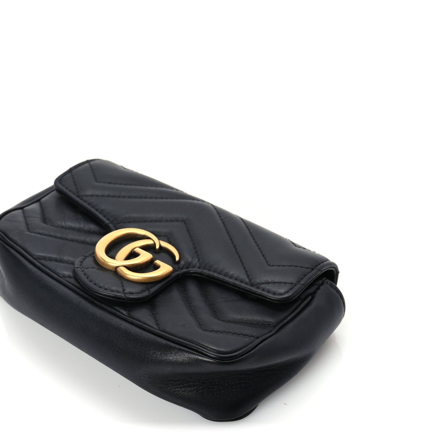 Gucci Calfskin Matelasse Super Mini GG Marmont Shoulder Bag  Black