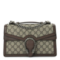 Gucci GG Supreme Monogram Textured Dollar Calfskin Top Handle Dionysus Shoulder Bag Beige Ebony New Acero