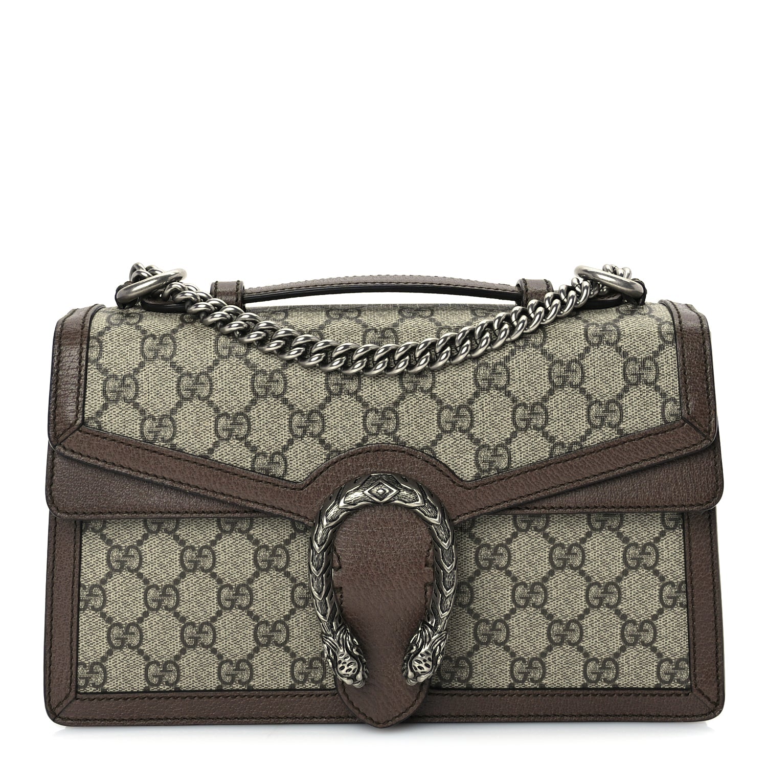 Gucci GG Supreme Monogram Textured Dollar Calfskin Top Handle Dionysus Shoulder Bag Beige Ebony New Acero