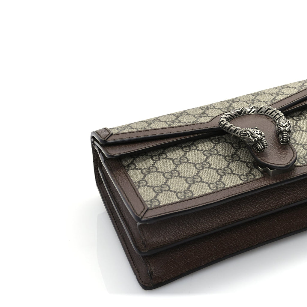 Gucci GG Supreme Monogram Textured Dollar Calfskin Top Handle Dionysus Shoulder Bag Beige Ebony New Acero
