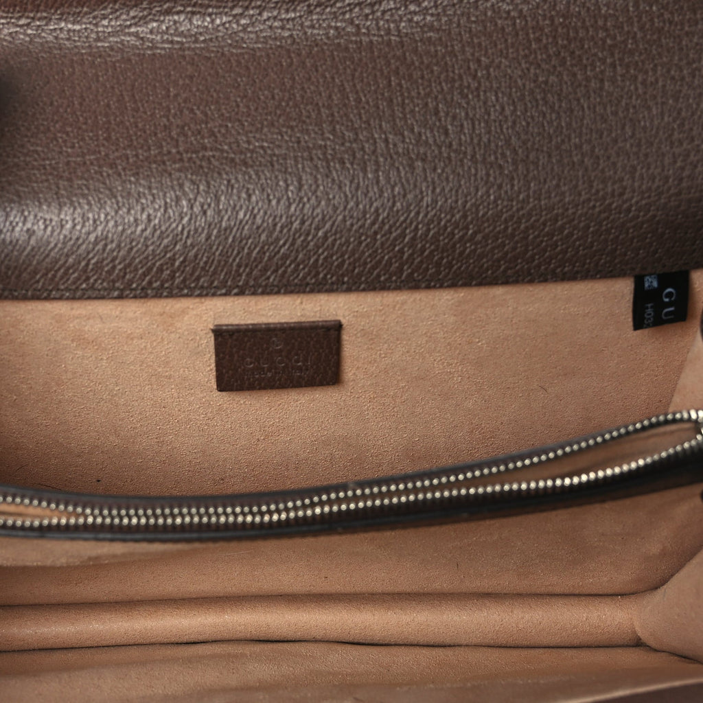 Gucci GG Supreme Monogram Textured Dollar Calfskin Top Handle Dionysus Shoulder Bag Beige Ebony New Acero