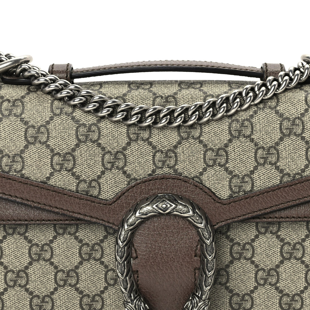 Gucci GG Supreme Monogram Textured Dollar Calfskin Top Handle Dionysus Shoulder Bag Beige Ebony New Acero
