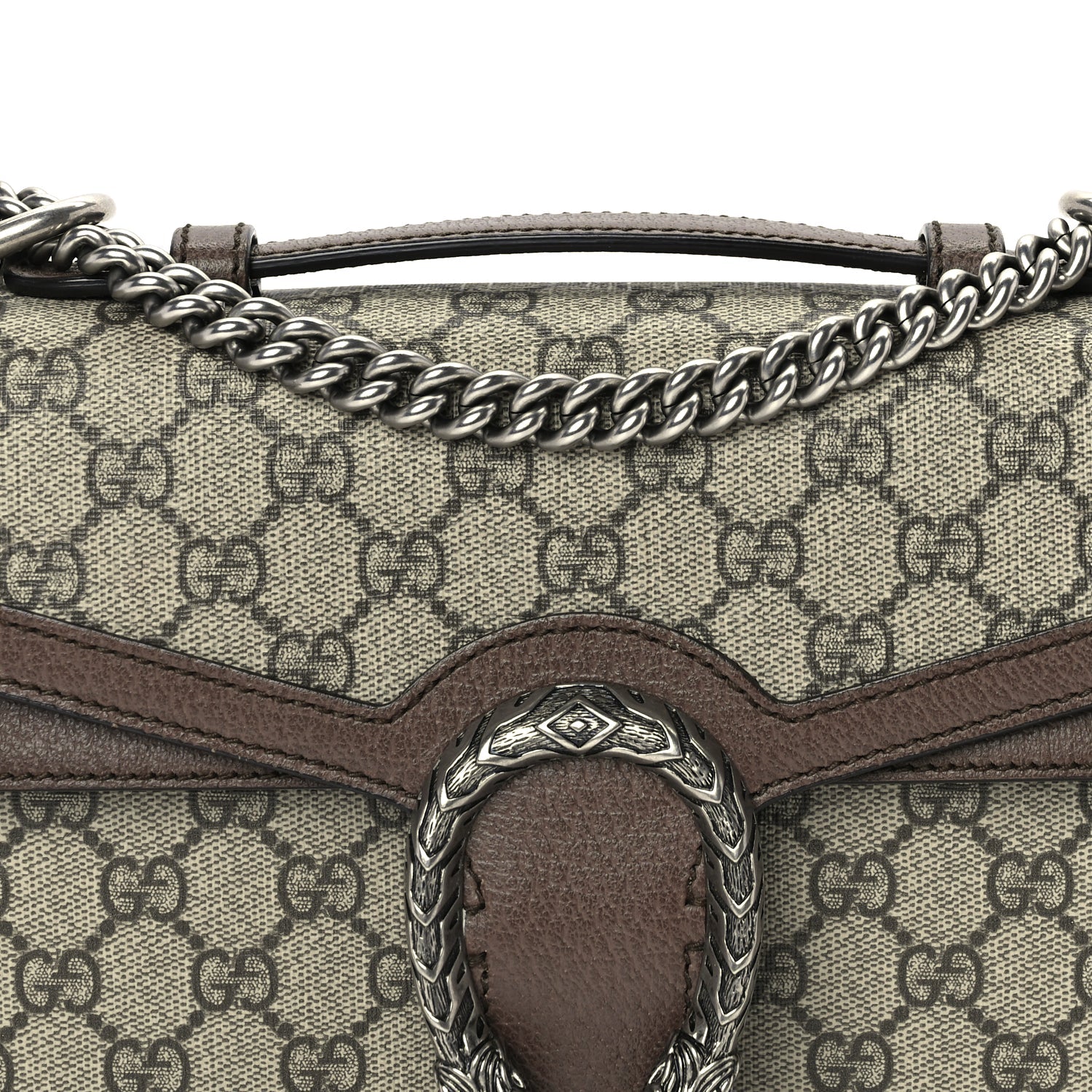 Gucci GG Supreme Monogram Textured Dollar Calfskin Top Handle Dionysus Shoulder Bag Beige Ebony New Acero