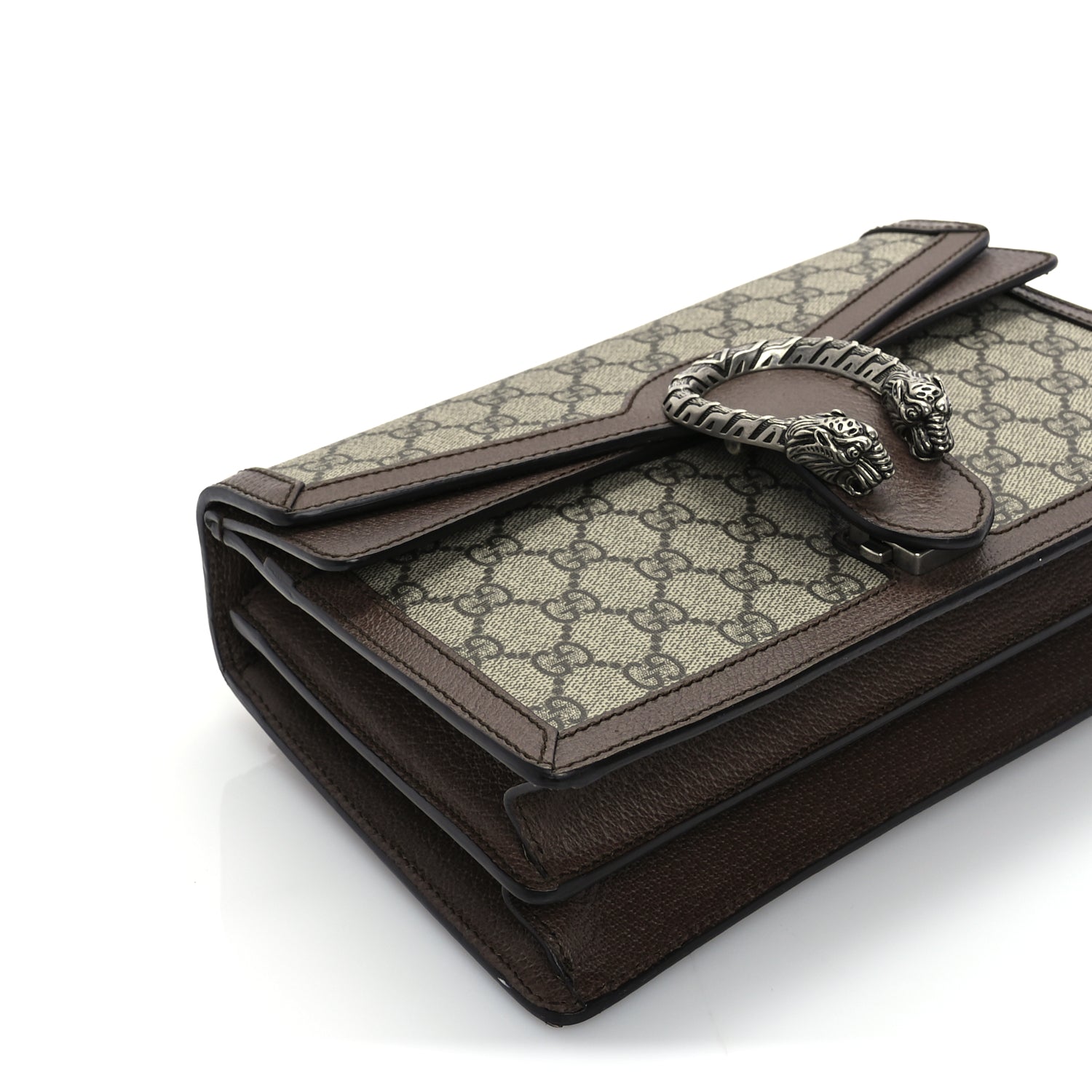 Gucci GG Supreme Monogram Textured Dollar Calfskin Top Handle Dionysus Shoulder Bag Beige Ebony New Acero