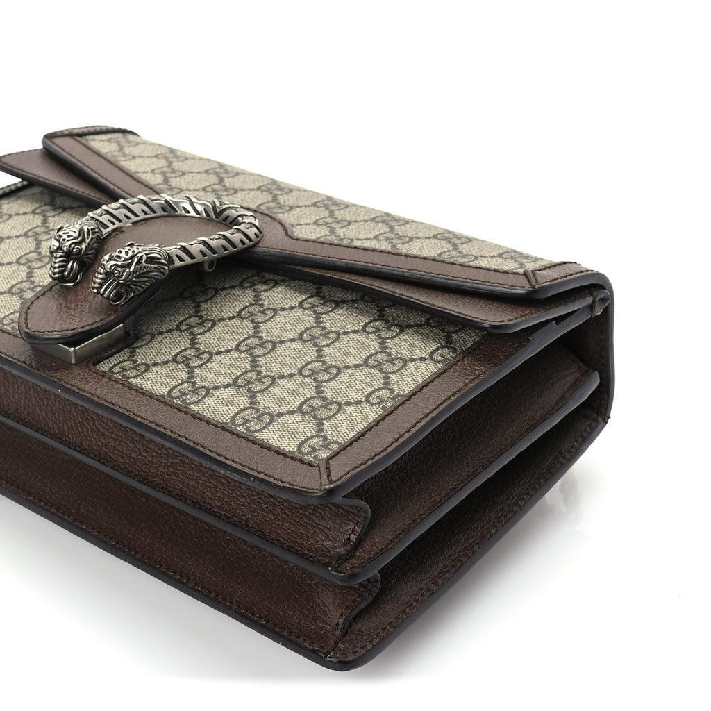 Gucci GG Supreme Monogram Textured Dollar Calfskin Top Handle Dionysus Shoulder Bag Beige Ebony New Acero