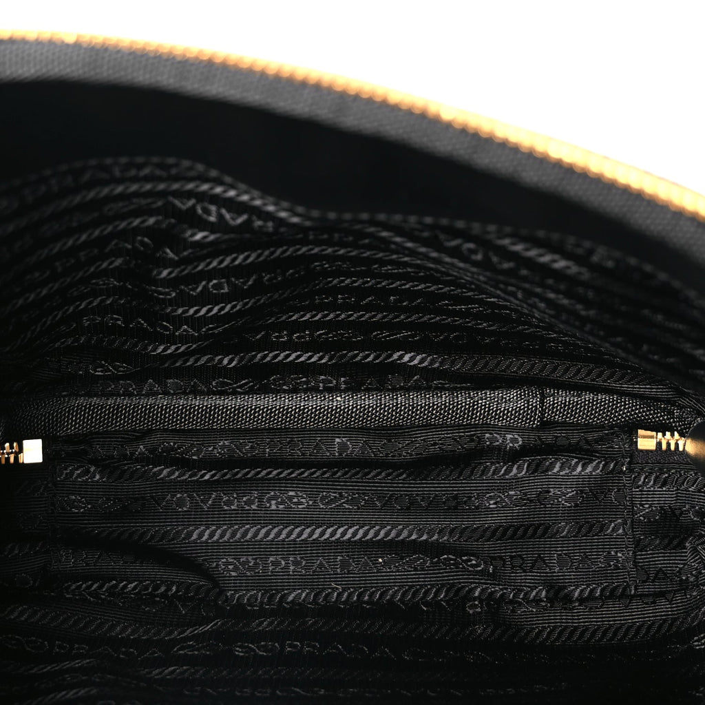 Prada Jacquard Saffiano Triangolo Symbole Embroidered Medium Shoulder Bag Black Corda