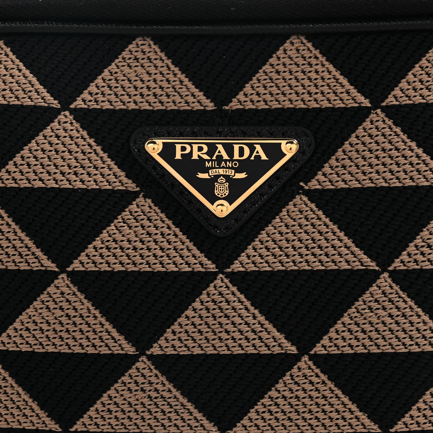 Prada Jacquard Saffiano Triangolo Symbole Embroidered Medium Shoulder Bag Black Corda