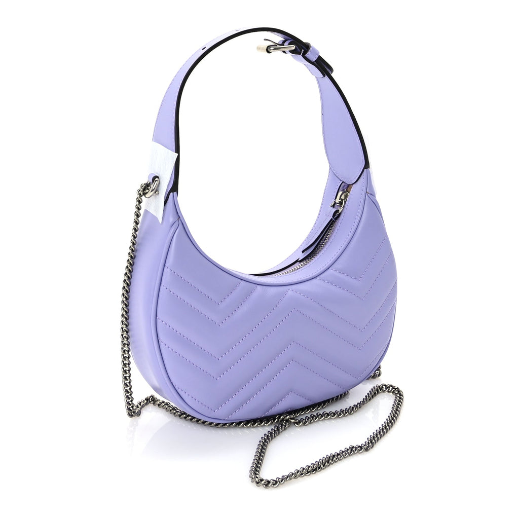 Gucci Calfskin Matelasse Mini GG Marmont Half Moon Hobo  Lapis