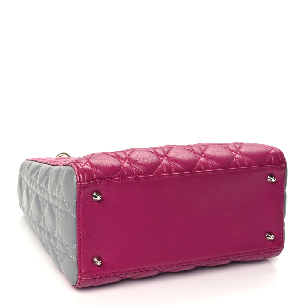 Christian Dior Lambskin Cannage Medium Tri-Color Lady Dior Fuchsia Grey Light Blue