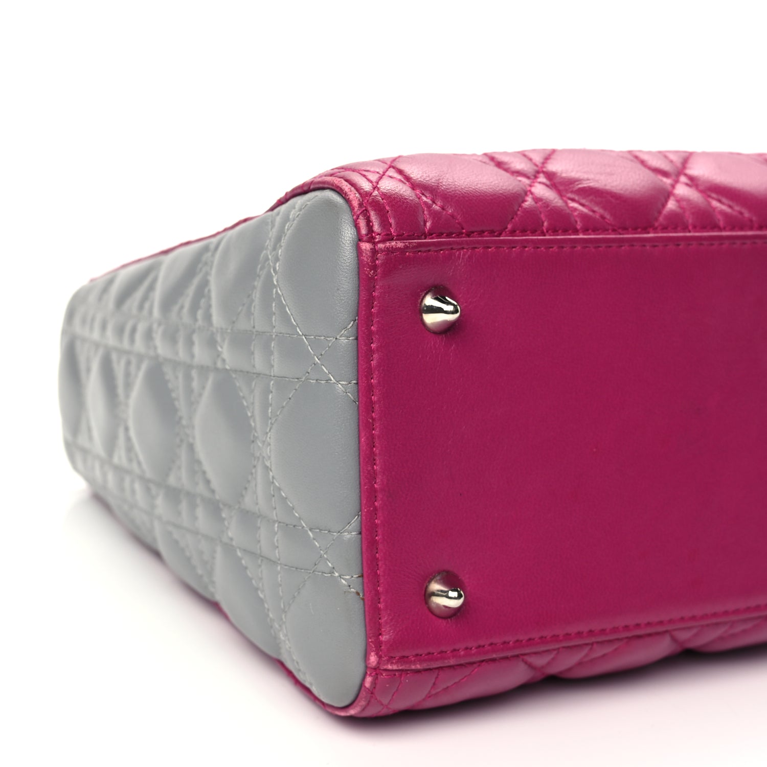 Christian Dior Lambskin Cannage Medium Tri-Color Lady Dior Fuchsia Grey Light Blue