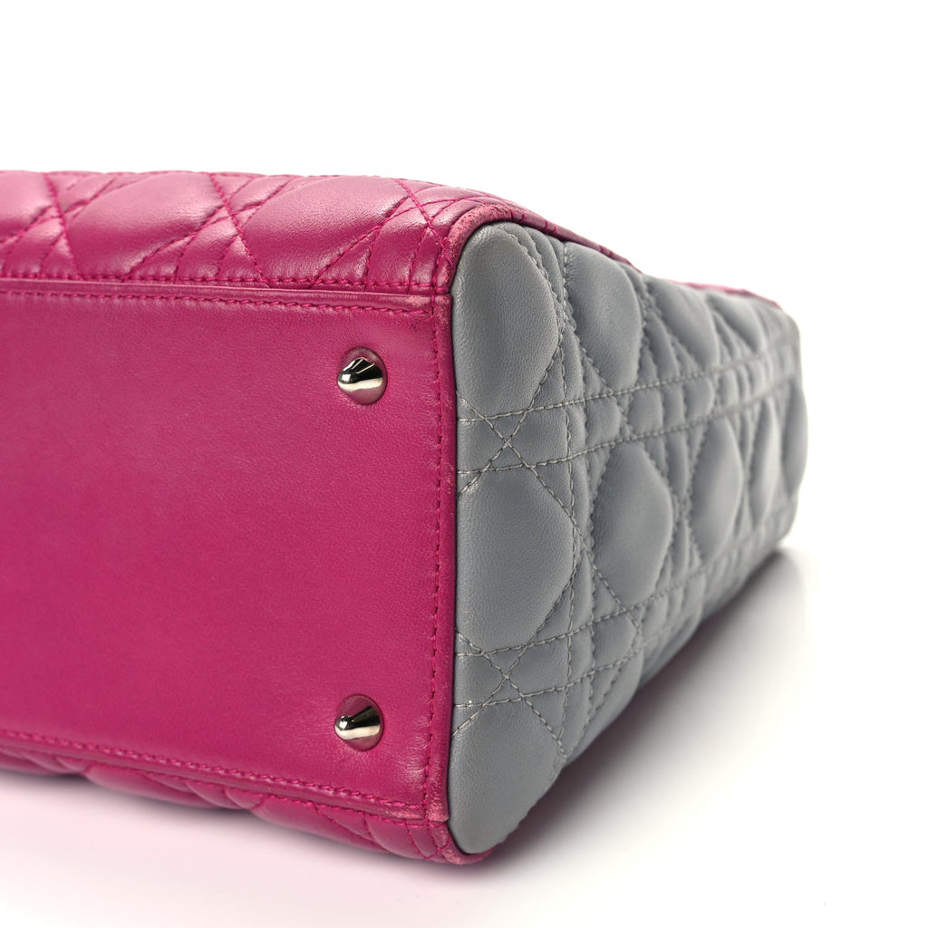 Christian Dior Lambskin Cannage Medium Tri-Color Lady Dior Fuchsia Grey Light Blue