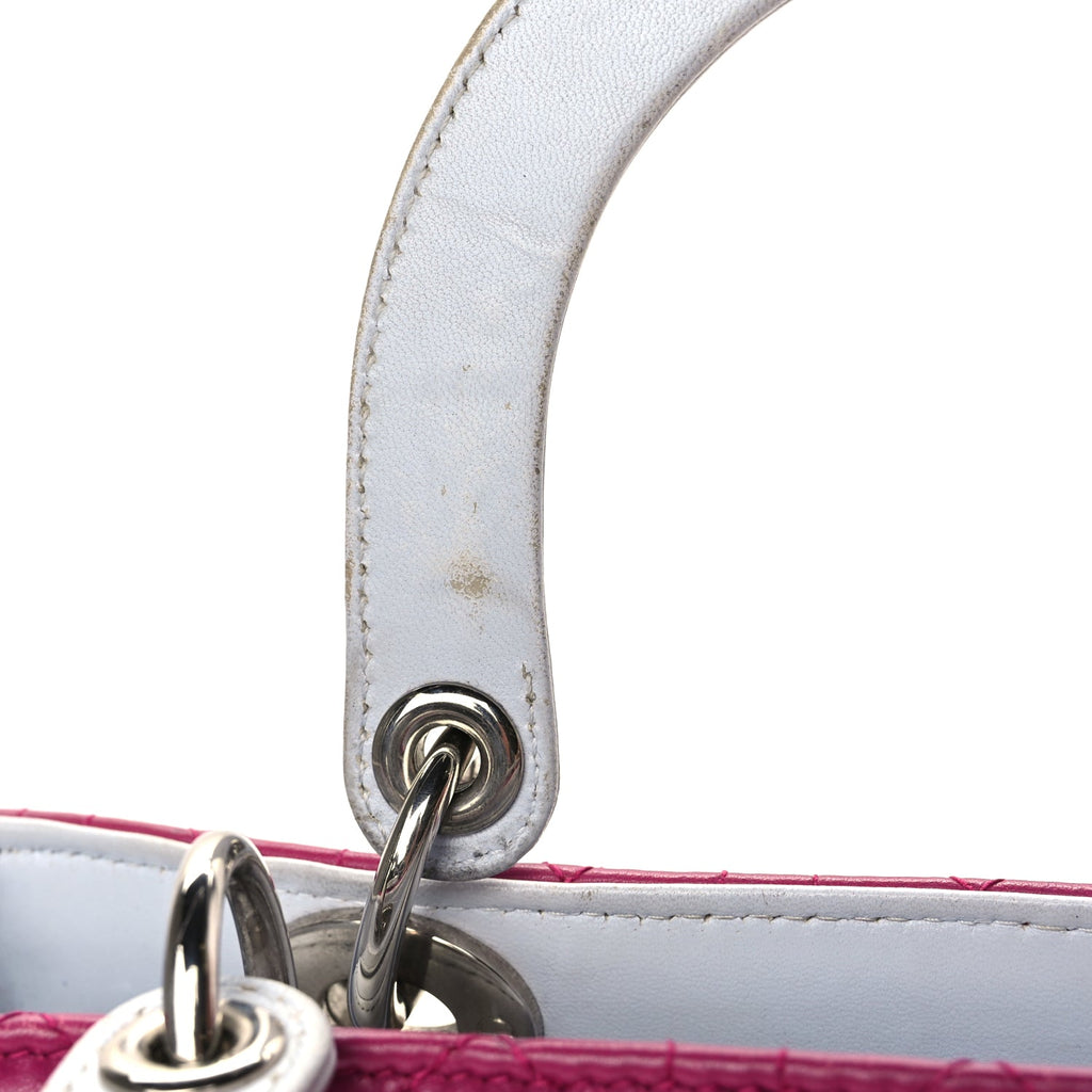 Christian Dior Lambskin Cannage Medium Tri-Color Lady Dior Fuchsia Grey Light Blue