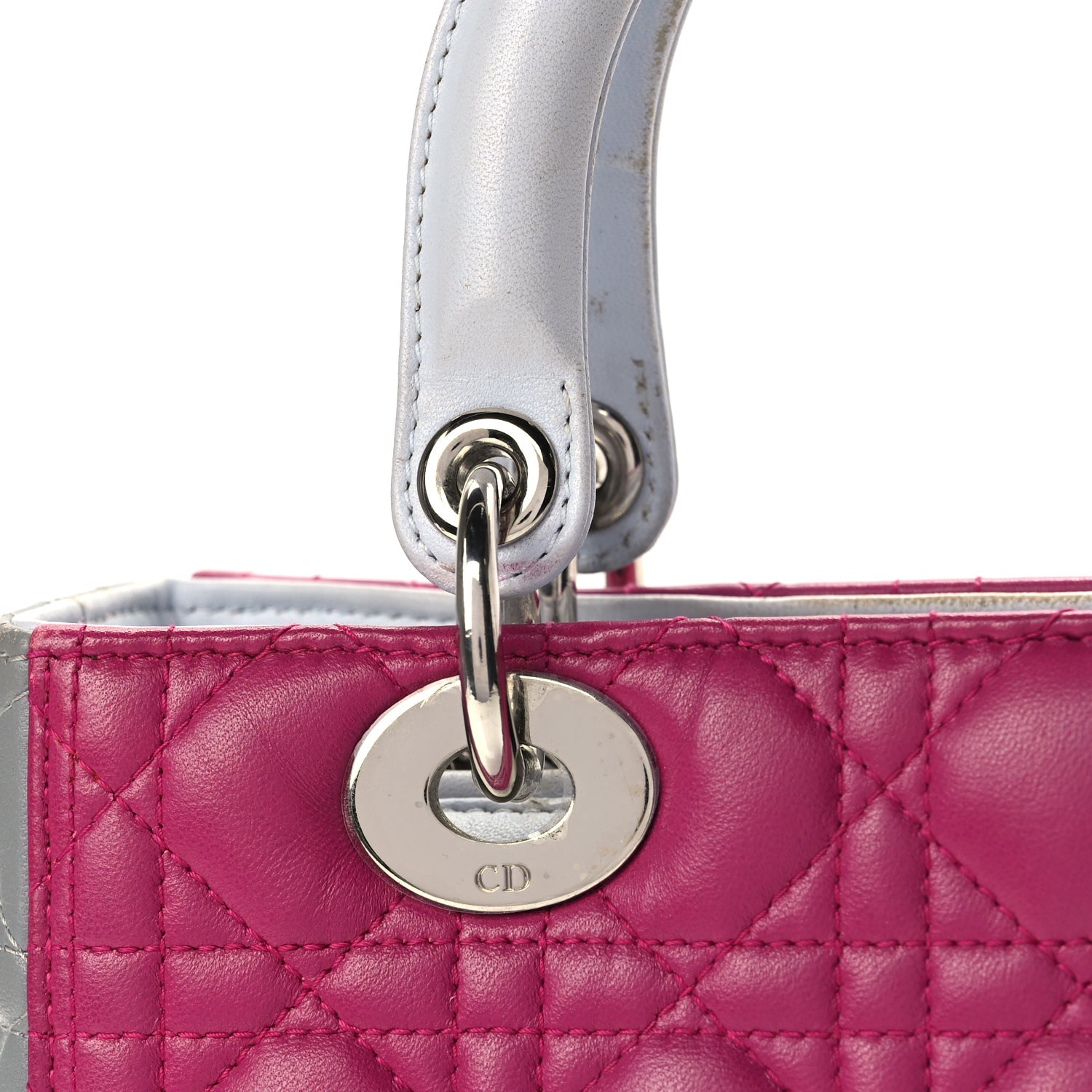Christian Dior Lambskin Cannage Medium Tri-Color Lady Dior Fuchsia Grey Light Blue