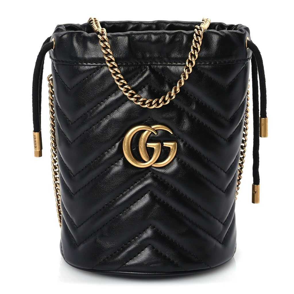 Gucci Calfskin Matelasse Mini GG Marmont 2.0 Bucket Bag Black