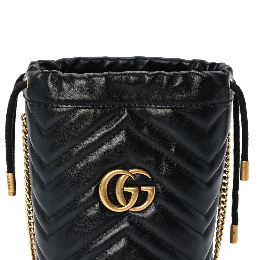Gucci Calfskin Matelasse Mini GG Marmont 2.0 Bucket Bag Black