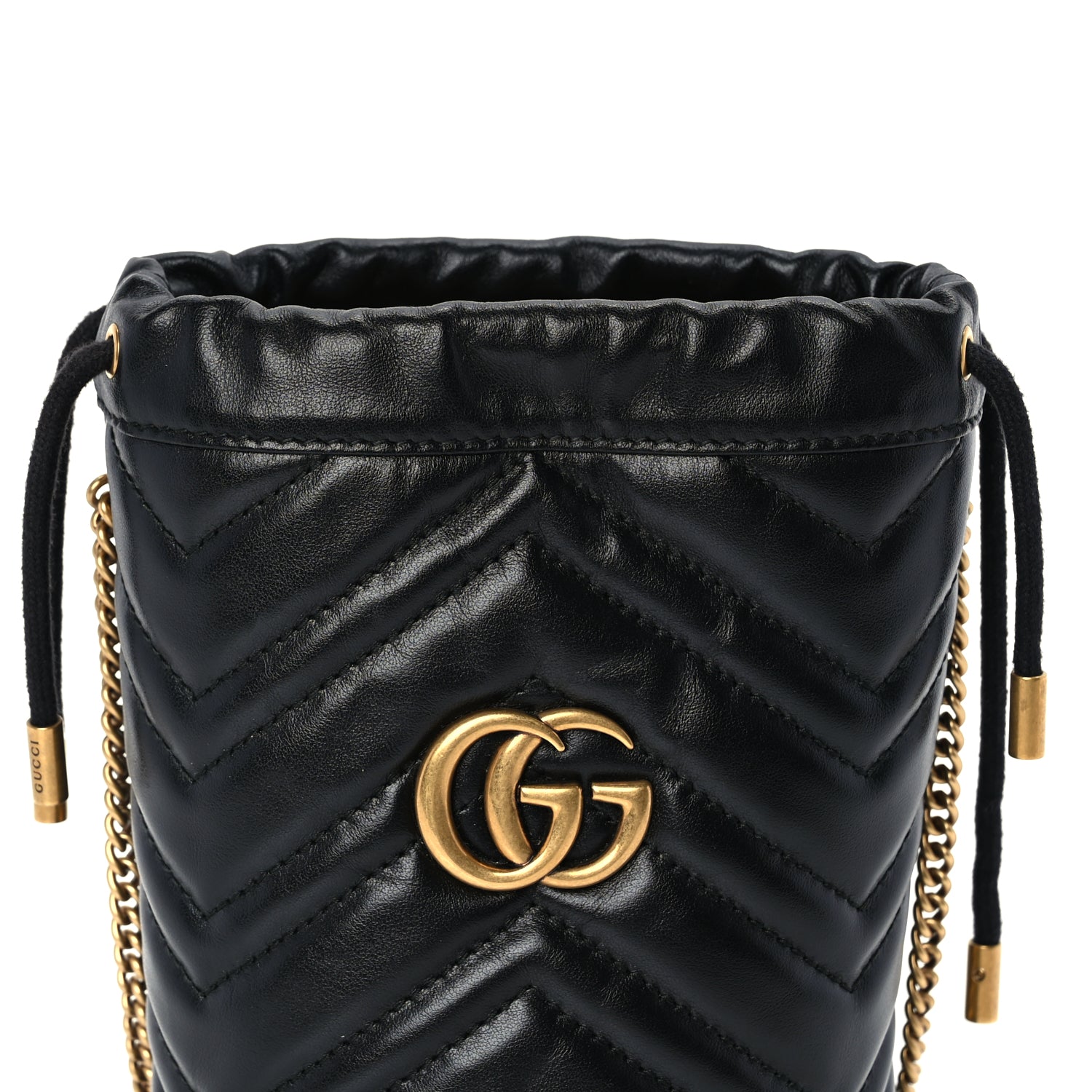 Gucci Calfskin Matelasse Mini GG Marmont 2.0 Bucket Bag Black