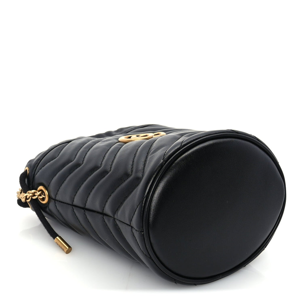 Gucci Calfskin Matelasse Mini GG Marmont 2.0 Bucket Bag Black