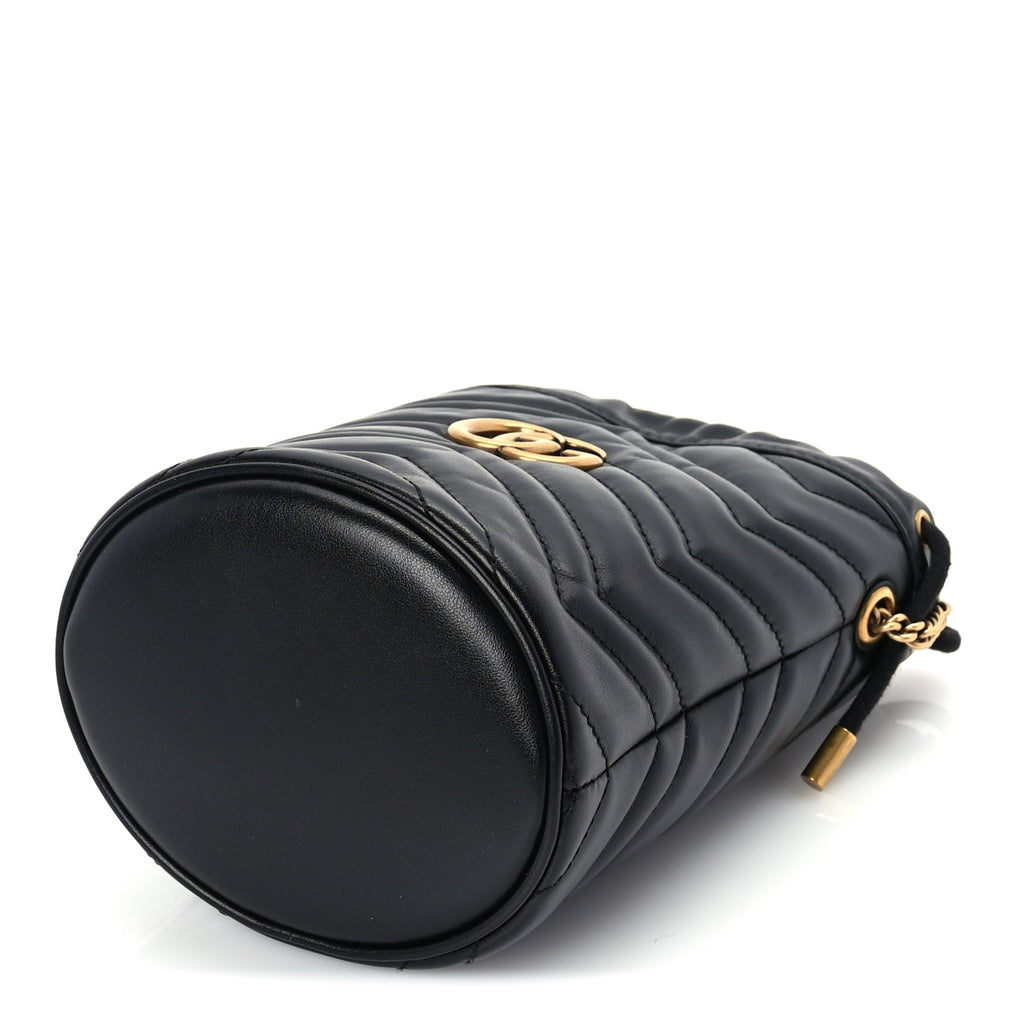 Gucci Calfskin Matelasse Mini GG Marmont 2.0 Bucket Bag Black