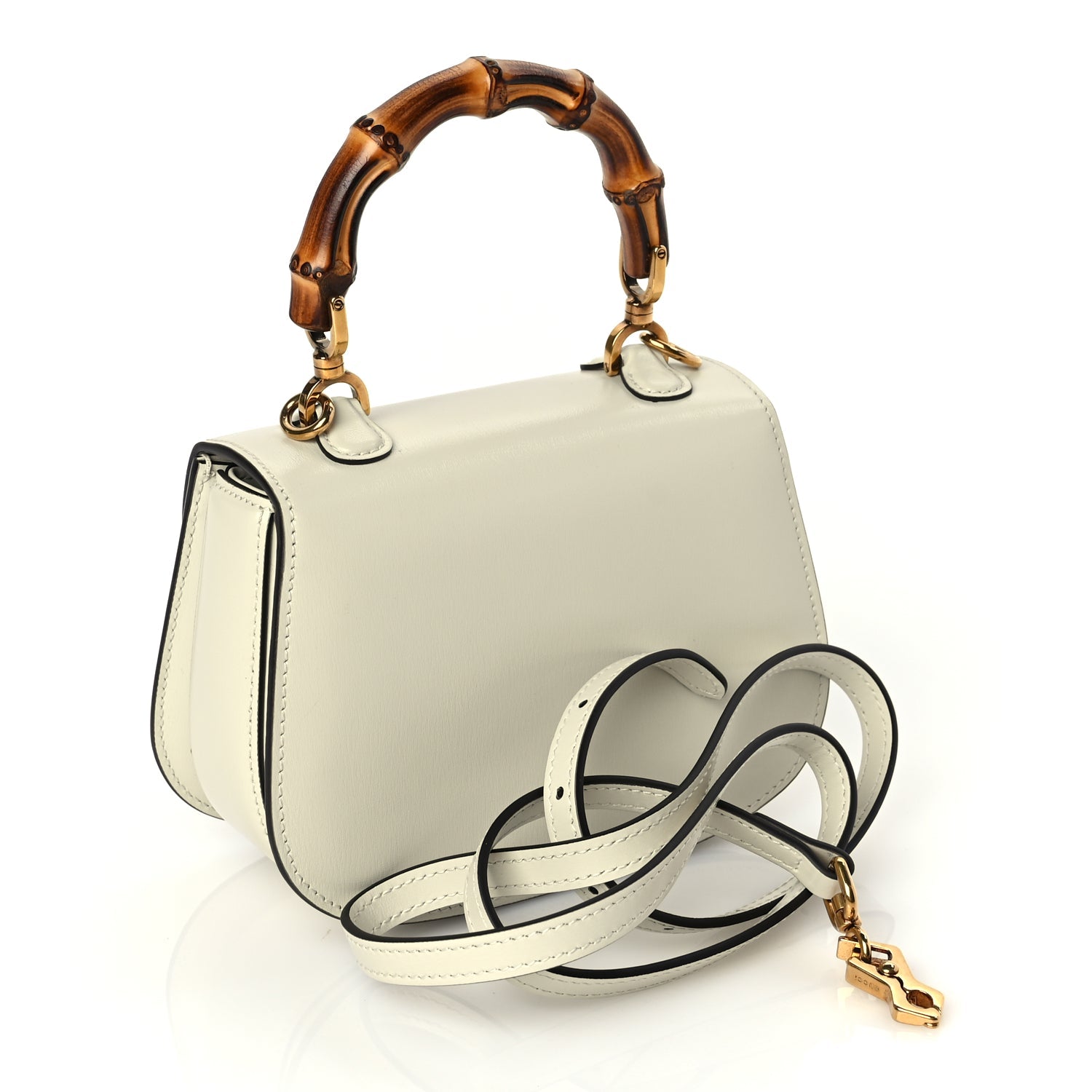 Gucci Boarded Dyana Lux Calfskin Web Mini Bamboo 1947 Top Handle Bag Mystic White