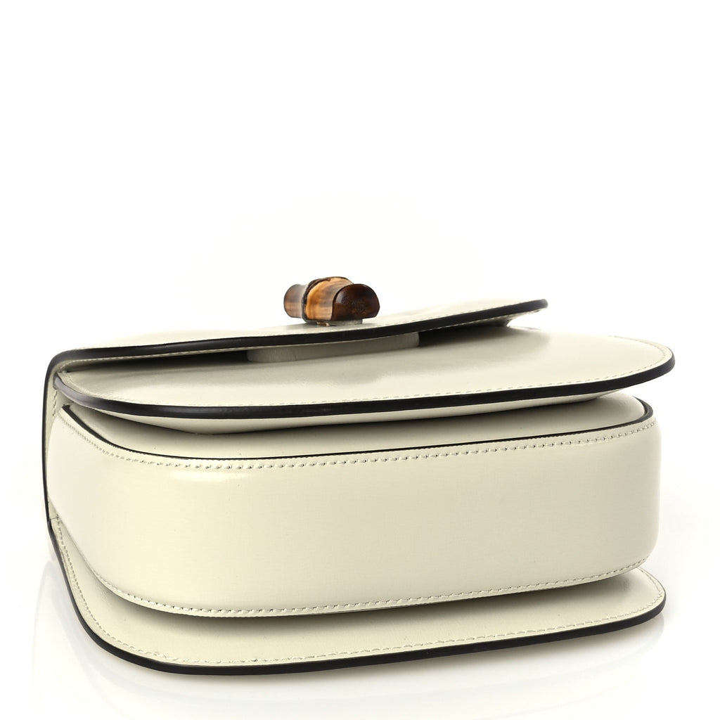 Gucci Boarded Dyana Lux Calfskin Web Mini Bamboo 1947 Top Handle Bag Mystic White